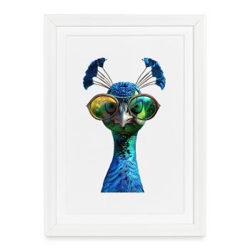 Paon Bleu Paon Roue De Paon Roue Paon Roue De Paon - Affiche encadrée (27 × 37 cm) - blanc - Devant