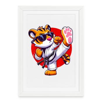 Tigre Karate Style Illustration - Affiche encadrée (27 × 37 cm) - blanc - Devant