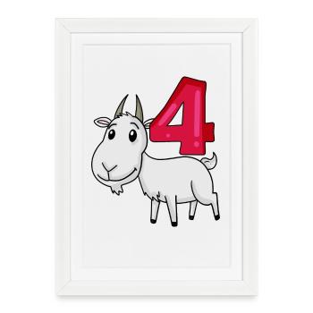 Motif 4e anniversaire Chèvre - Quatre ans - Affiche encadrée (27 × 37 cm) - blanc - Devant