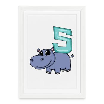 Motif 5ème anniversaire Hippopotame - Cinq ans - Affiche encadrée (27 × 37 cm) - blanc - Devant