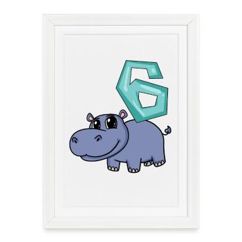 6th Birthday Motif Hippopotamus - Six Years Old - Framed poster (27 × 37 cm) - white - Front