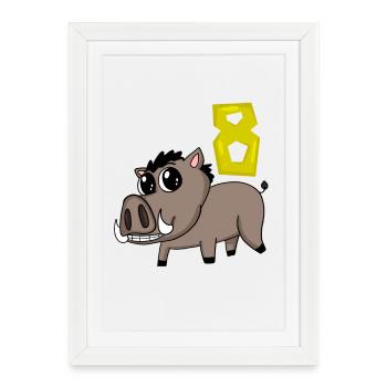8th Birthday Motif Wild Boar - Eight Years Old - Framed poster (27 × 37 cm) - white - Front