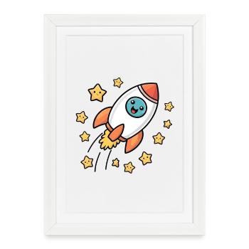Fusée drôle pour enfants - Affiche encadrée (27 × 37 cm) - blanc - Devant