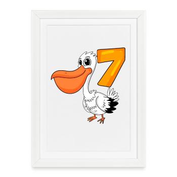 Motif Pélican 7e anniversaire - Sept ans - Affiche encadrée (27 × 37 cm) - blanc - Devant