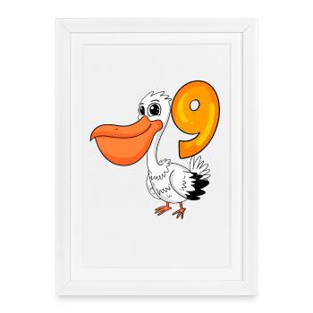 9ème anniversaire motif pélican - neuf ans - Affiche encadrée (27 × 37 cm) - blanc - Devant
