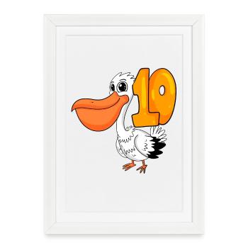 Motif 10ème Anniversaire Pélican - Dix ans - Affiche encadrée (27 × 37 cm) - blanc - Devant