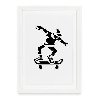 Skater Pixel Art - Affiche encadrée (27 × 37 cm) - blanc - Devant