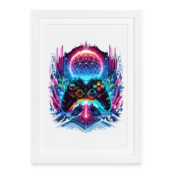 Manette de jeu Cyberpunk de Synthwave - Affiche encadrée (27 × 37 cm) - blanc - Devant