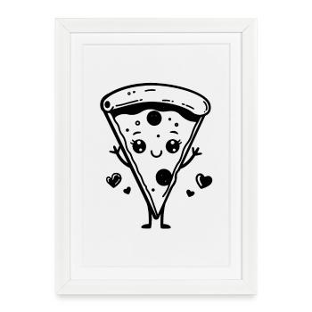 Pizza Caricature - Affiche encadrée (27 × 37 cm) - blanc - Devant