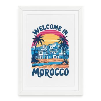 Coucher de soleil sur le village marocain - Affiche encadrée (27 × 37 cm) - blanc - Devant