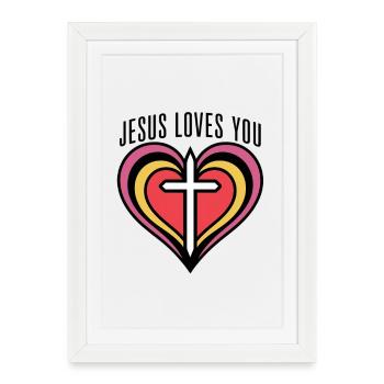 Heart with Cross and Love Message - Framed poster (27 × 37 cm) - white - Front