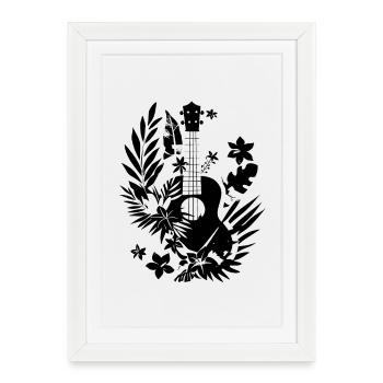 Ukulélé Cartoon Look - Affiche encadrée (27 × 37 cm) - blanc - Devant