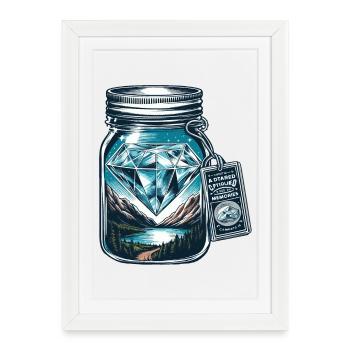 Nature mountain landscape with diamond in mason jar - Framed poster (27 × 37 cm) - white - Front