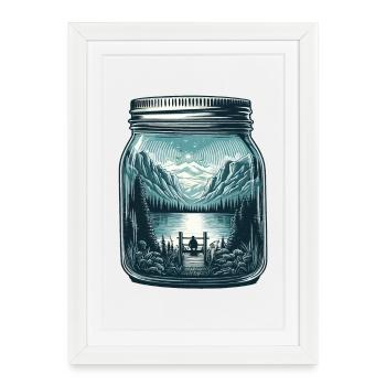 Lac naturel avec paysage de montagne dans un pot Mason - Affiche encadrée (27 × 37 cm) - blanc - Devant