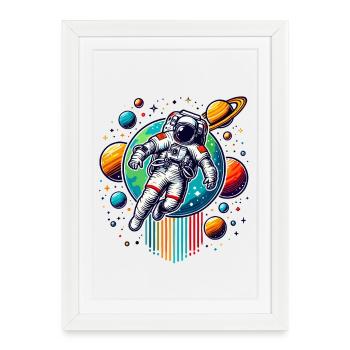 Astronautes rétro Space Planet Design - Affiche encadrée (27 × 37 cm) - blanc - Devant