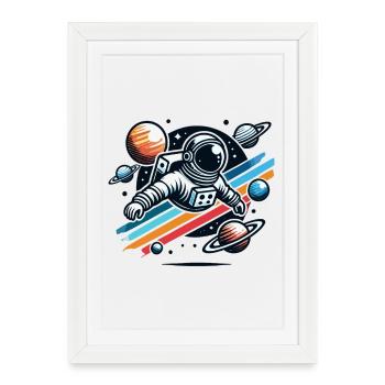 Rétro astronaute aventure spatiale planète - Affiche encadrée (27 × 37 cm) - blanc - Devant