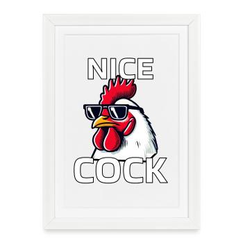 Nice Cock Funny Rooster Sunglasses Humor Gift - Framed poster (27 × 37 cm) - white - Front