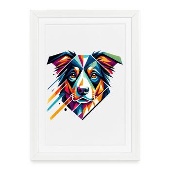 Chien géométrique coloré Art berger australien - Affiche encadrée (27 × 37 cm) - blanc - Devant