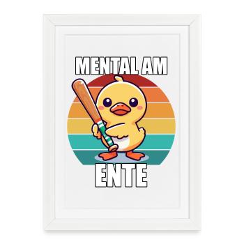Mental À La Fin Canard Mignon Avec Raquette Rétro - Affiche encadrée (27 × 37 cm) - blanc - Devant