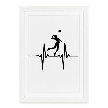 volley-ball fille joueur drôle ligne de battement de cœur - Affiche encadrée (27 × 37 cm) - blanc - Devant