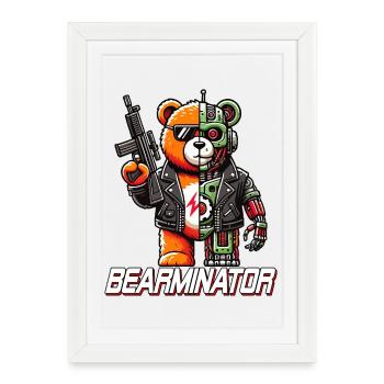 Bearminator Drôle Cyborg Ours En Peluche Design - Affiche encadrée (27 × 37 cm) - blanc - Devant