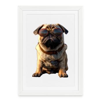 Carlin Beige Les chiens adorent Carlin Petit carlin mignon - Affiche encadrée (27 × 37 cm) - blanc - Devant