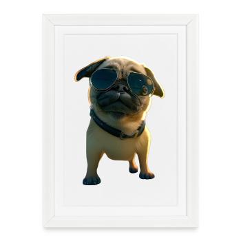 Carlin Beige Les chiens adorent Carlin Petit carlin mignon - Affiche encadrée (27 × 37 cm) - blanc - Devant