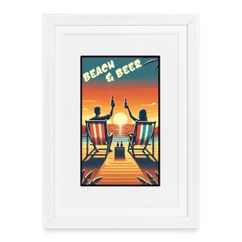 Plage relaxante et coucher de soleil à la bière pour les plaisirs de l’été - Affiche encadrée (27 × 37 cm) - blanc - Devant