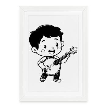 Cartoon Banjo Boy - Framed poster (27 × 37 cm) - white - Front