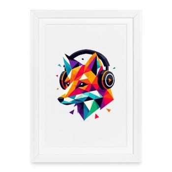 Geometrisches Polygon DJ Fox Kopfhörer Bunte Kunst - Gerahmtes Poster (27 × 37 cm) - Weiß - Vorne
