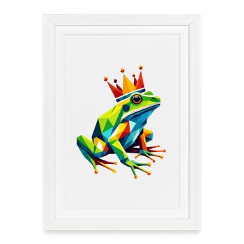 Geometric Polygon Colorful Frog King Queen Art - Framed poster (27 × 37 cm) - white - Front