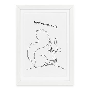 Écureuil mignon, lineart - Affiche encadrée (27 × 37 cm) - blanc - Devant