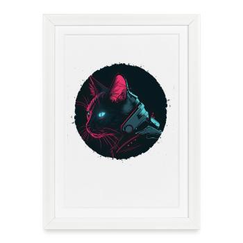 Chat dans le style Steampunk - Affiche encadrée (27 × 37 cm) - blanc - Devant