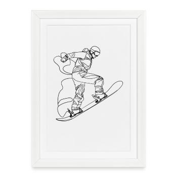 Dessin au trait du snowboarder - Affiche encadrée (27 × 37 cm) - blanc - Devant