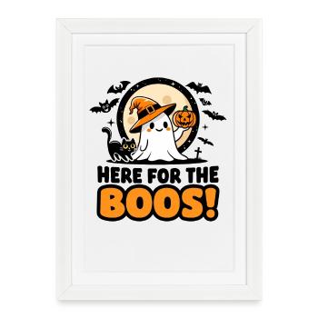 Halloween Ghost Pumpkin Black Cat Witch Hat Boo - Framed poster (27 × 37 cm) - white - Front