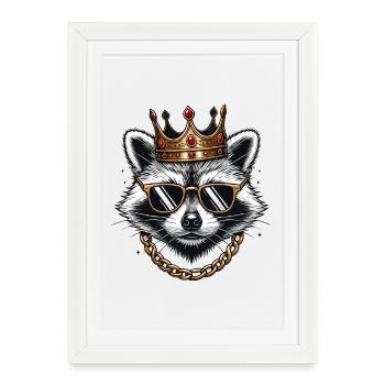 Roi raton laveur cool avec couronne Urban Swag - Affiche encadrée (27 × 37 cm) - blanc - Devant