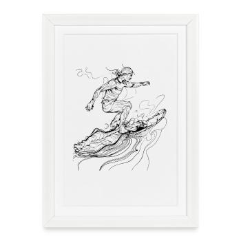 Croquis de fille surfeuse - Affiche encadrée (27 × 37 cm) - blanc - Devant
