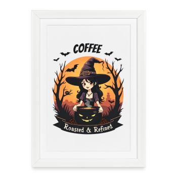 Young Witch Brews Coffee Halloween Sunrise - Framed poster (27 × 37 cm) - white - Front