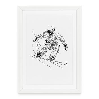 Dessin au trait du snowboarder - Affiche encadrée (27 × 37 cm) - blanc - Devant