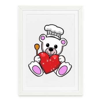 Teddy Cook Cuisiniers Cook Coeur Coeurs Ours en peluche - Affiche encadrée (27 × 37 cm) - blanc - Devant