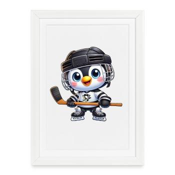 hockeys pingouin joueurs de hockey sur glace dessin animé enfants - Affiche encadrée (27 × 37 cm) - blanc - Devant