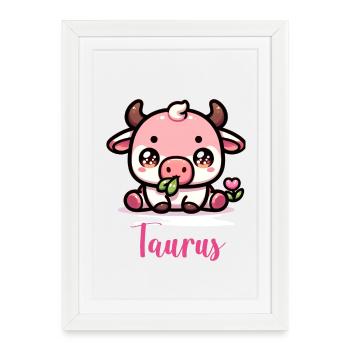 Mignon Taureau Zodiaque Astrologie Cadeau - Affiche encadrée (27 × 37 cm) - blanc - Devant