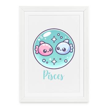 Doux Poissons Zodiaque Astrologie Cadeau - Affiche encadrée (27 × 37 cm) - blanc - Devant