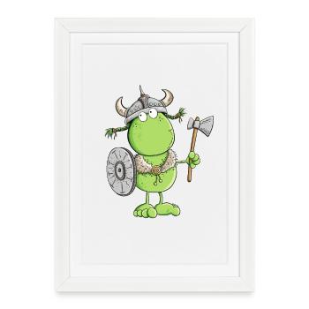 Drôle de grenouille Viking - Affiche encadrée (27 × 37 cm) - blanc - Devant