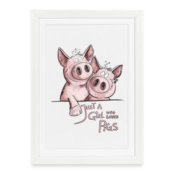 Juste une fille qui aime les cochons Cochon - Affiche encadrée (27 × 37 cm) - blanc - Devant