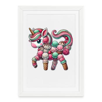 Licorne Cream Scoop Glace Dessert d’été Fantaisiste - Affiche encadrée (27 × 37 cm) - blanc - Devant
