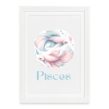 Élégant Poissons Zodiaque Aquarelle Cadeau - Affiche encadrée (27 × 37 cm) - blanc - Devant