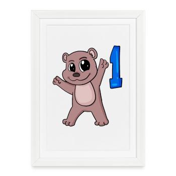 Numéro 1 Numéro Un - Motif Ours - Affiche encadrée (27 × 37 cm) - blanc - Devant