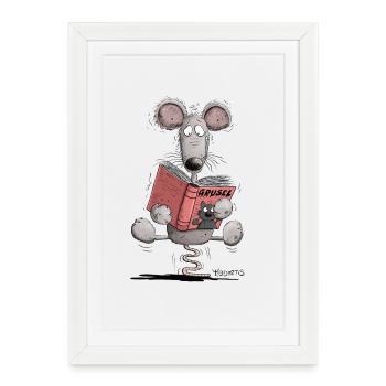 Bookworm Rat Book Reading Bookworm - Framed poster (27 × 37 cm) - white - Front