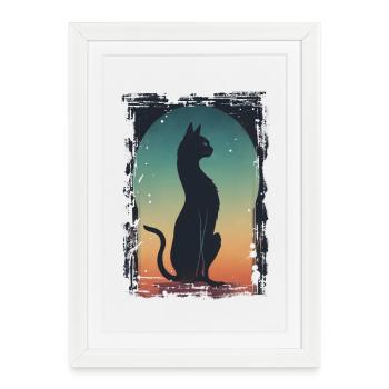 Chat noir - Affiche encadrée (27 × 37 cm) - blanc - Devant